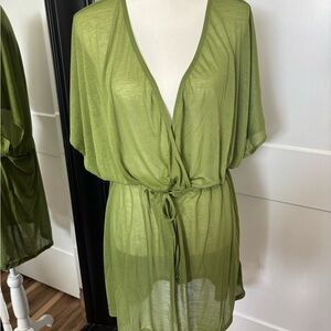 H&M Green Kimono Swim Coverup with Flowing Sleeves